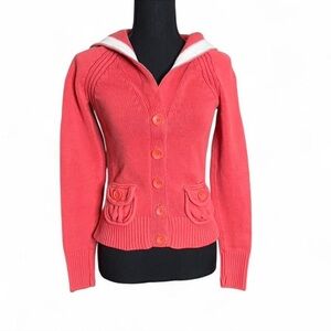 Vintage Old Navy Y2K Button Up Coral Hooded Cardigan- M